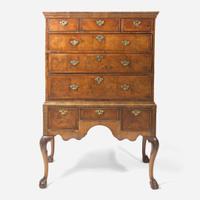 A Queen Anne burl walnut veneered high chest circa 1730 and later