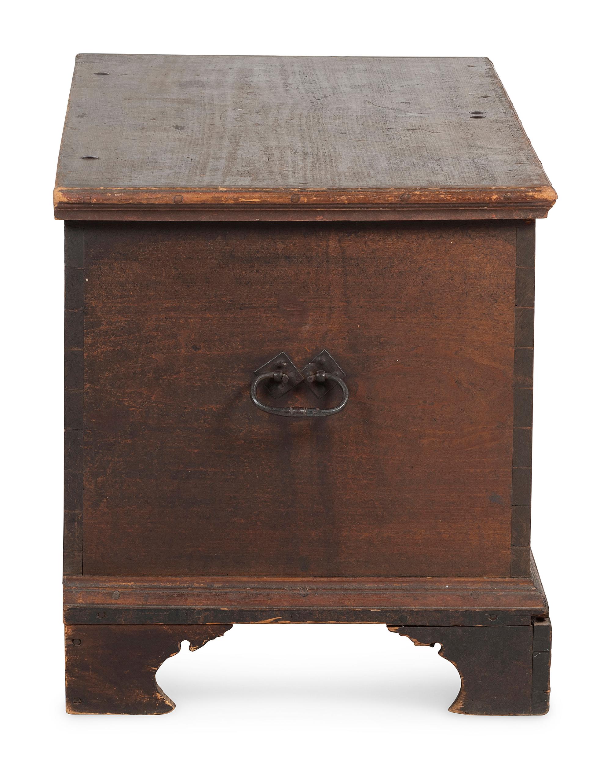 A Chippendale Wrought-Iron Mounted Painted Poplar and Pine Dower Chest