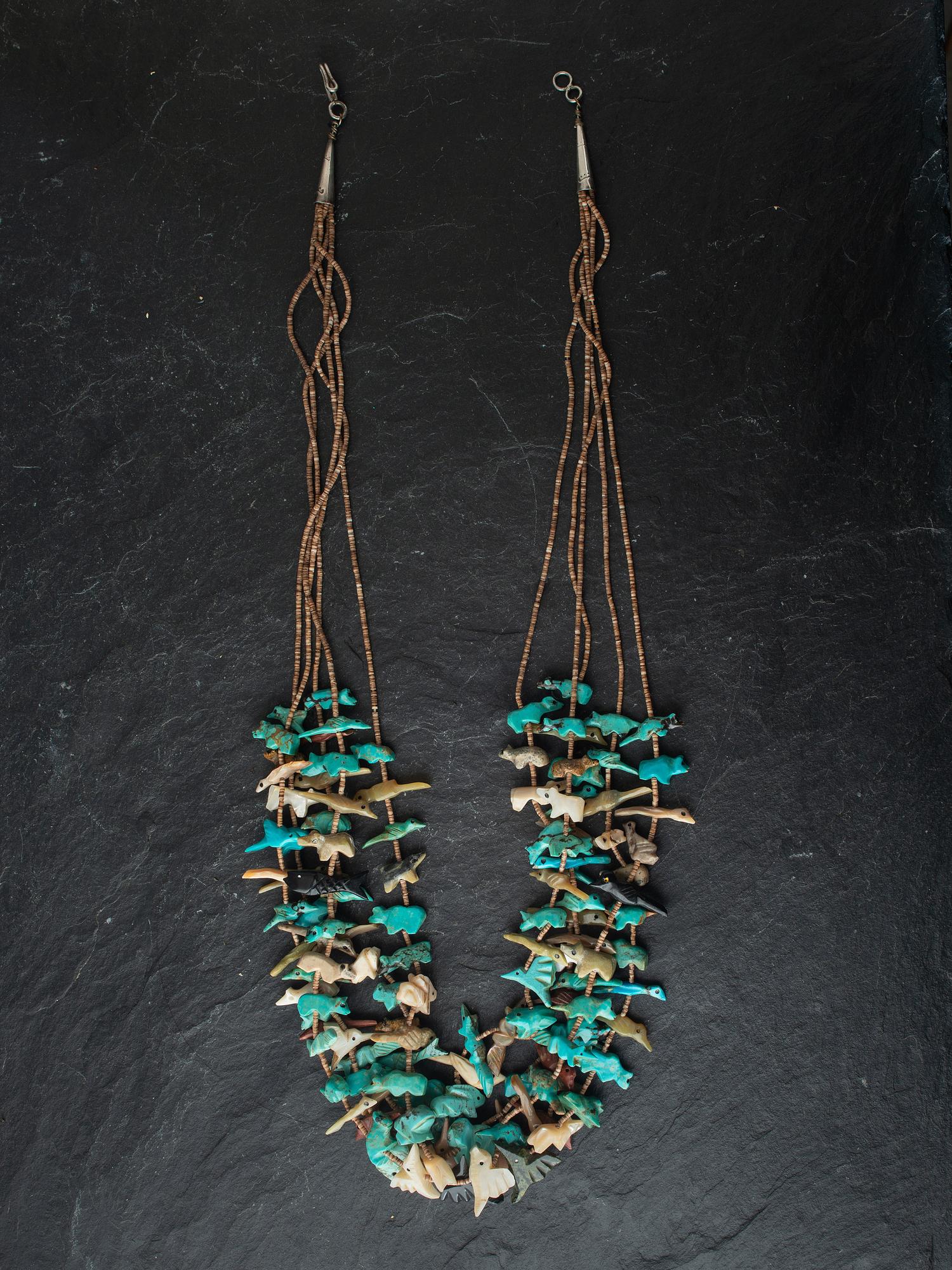 Pair of Multi-strand Zuni Fetish Necklaces and Earrings