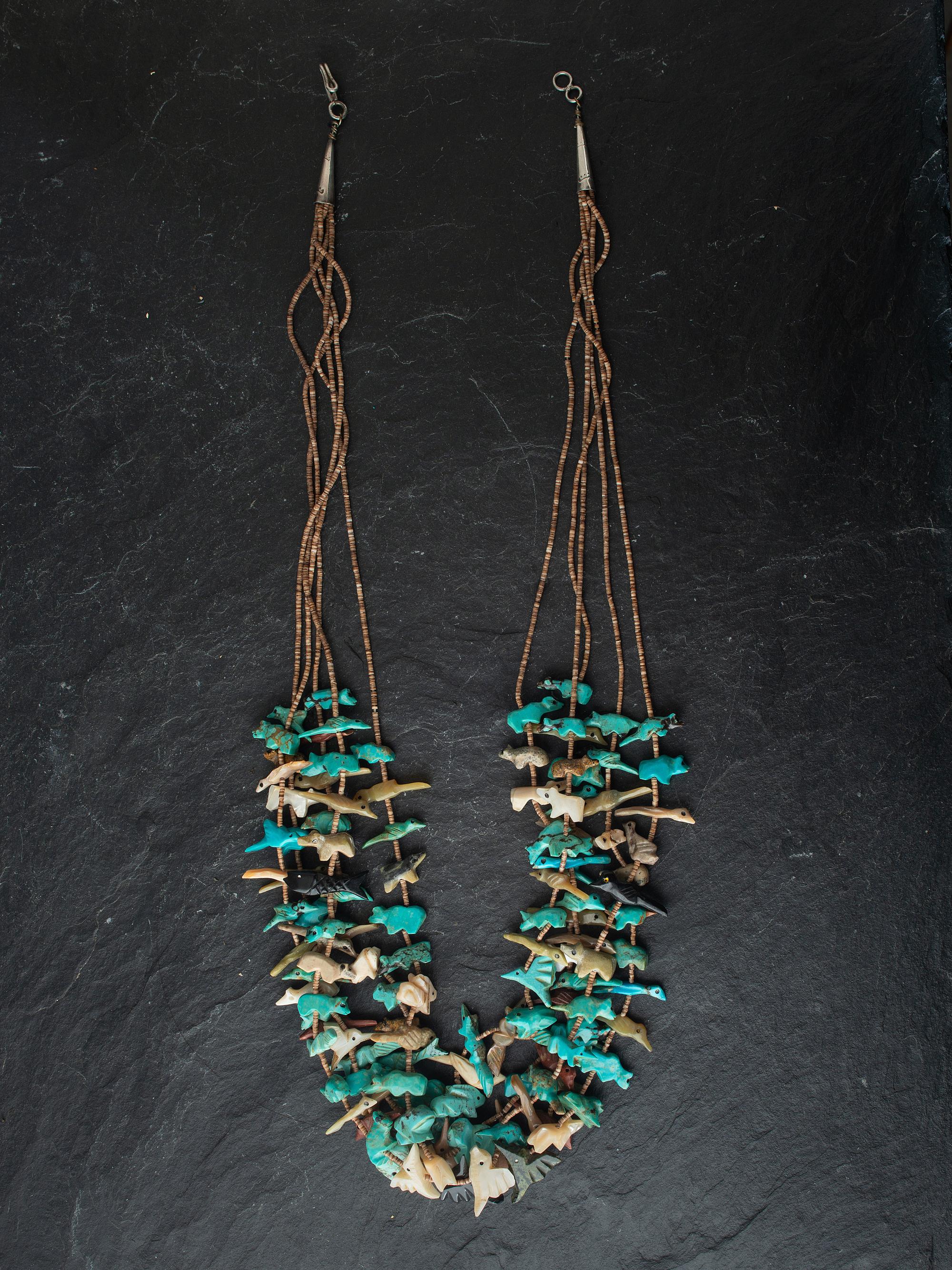 Pair of Multi-strand Zuni Fetish Necklaces and Earrings