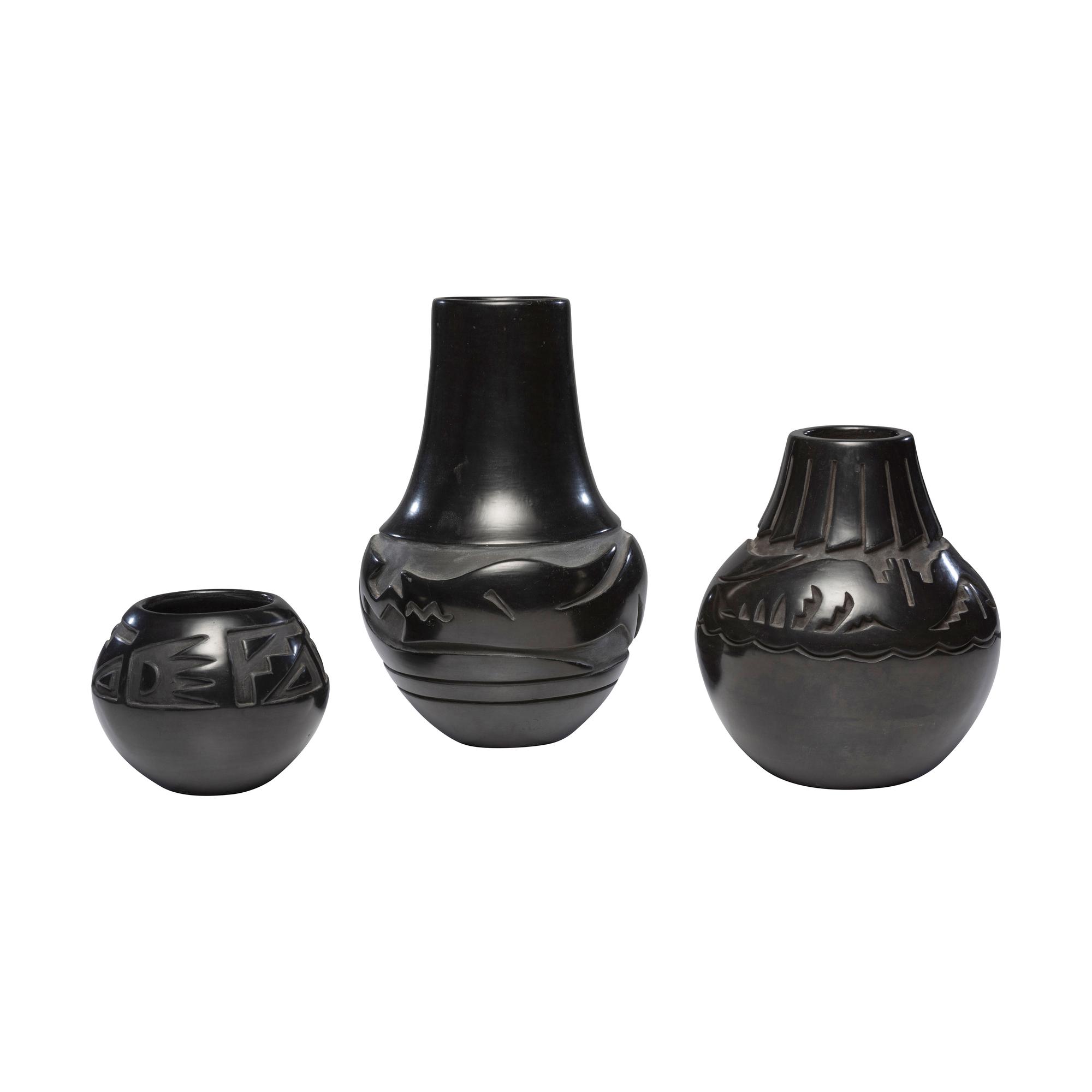Group of Santa Clara Blackware Pottery