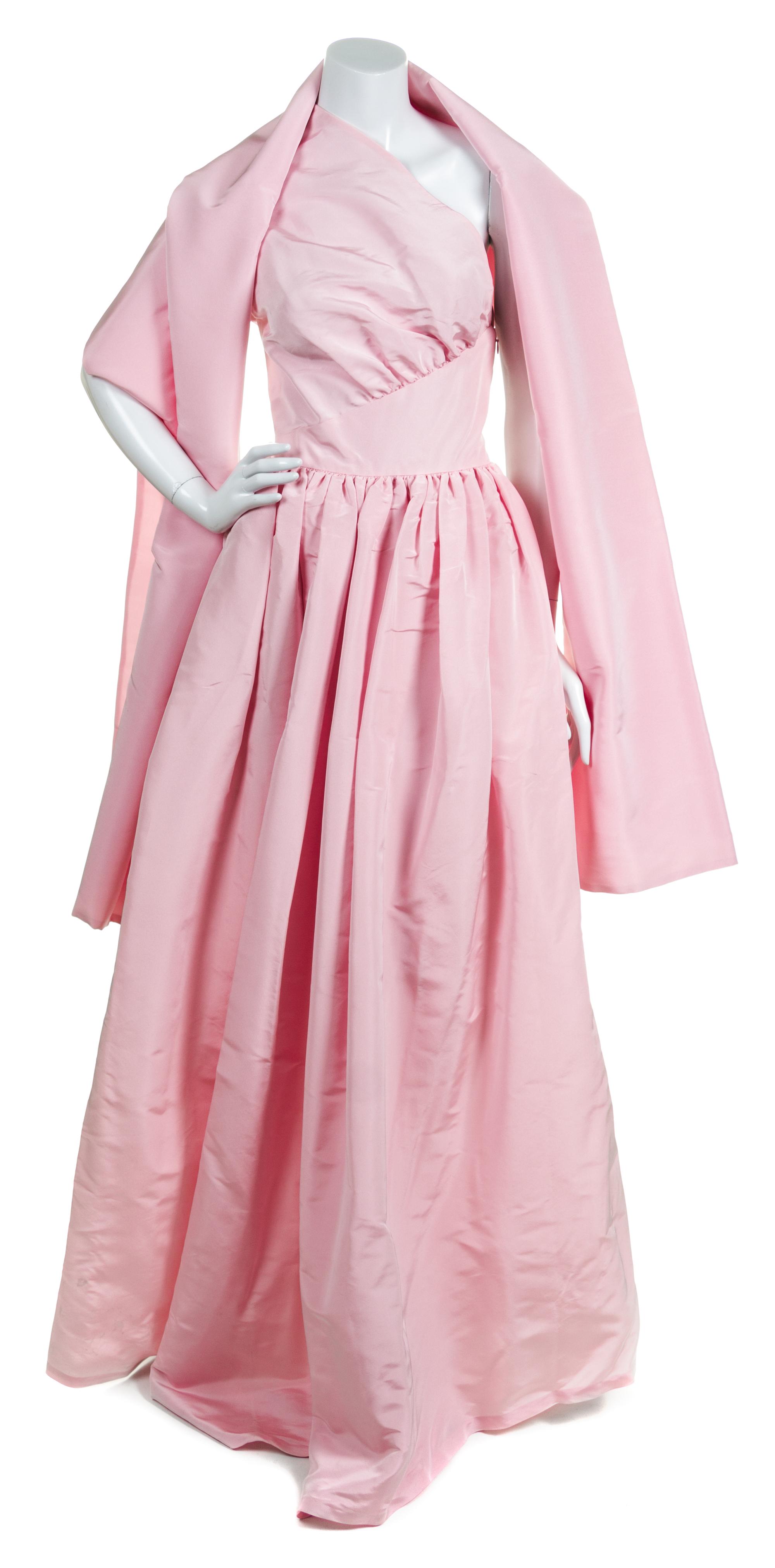 A Bill Blass Pale Pink Single Shoulder Gown,