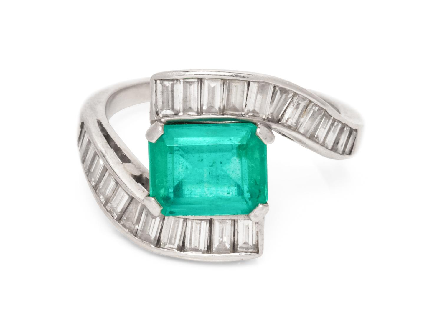 A Platinum, Emerald and Diamond Ring,