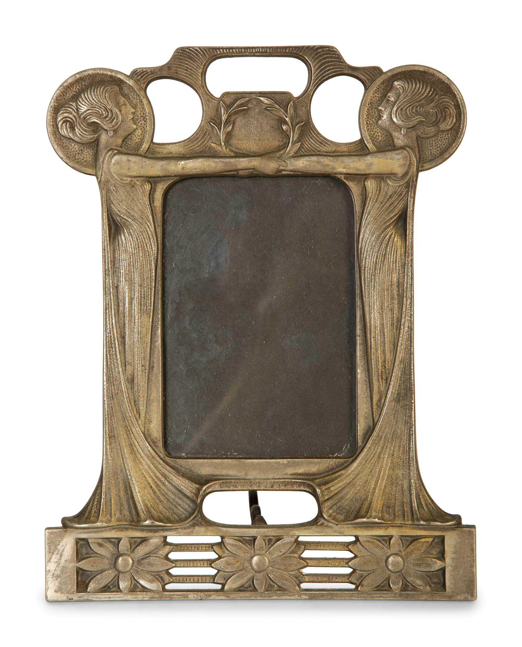 Three Art Nouveau Patinated Bronze Standing Picture Frames
