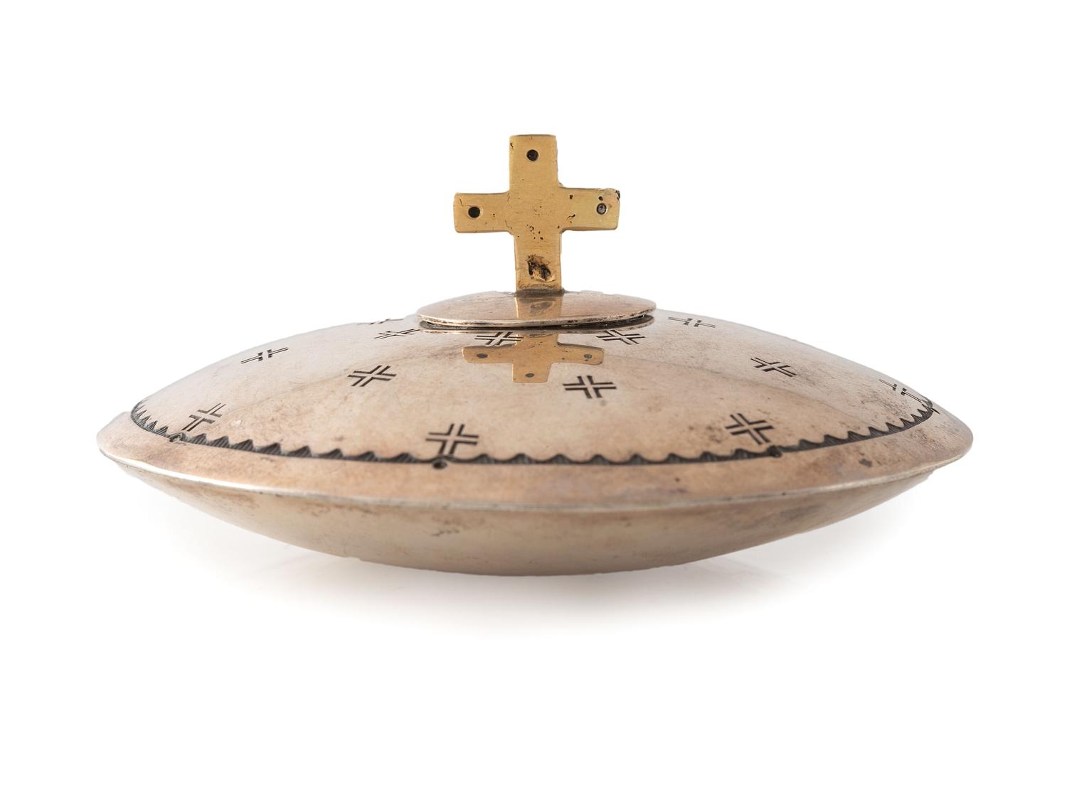Sterling Silver Lidded Jar, with 18K Gold Cross Finial