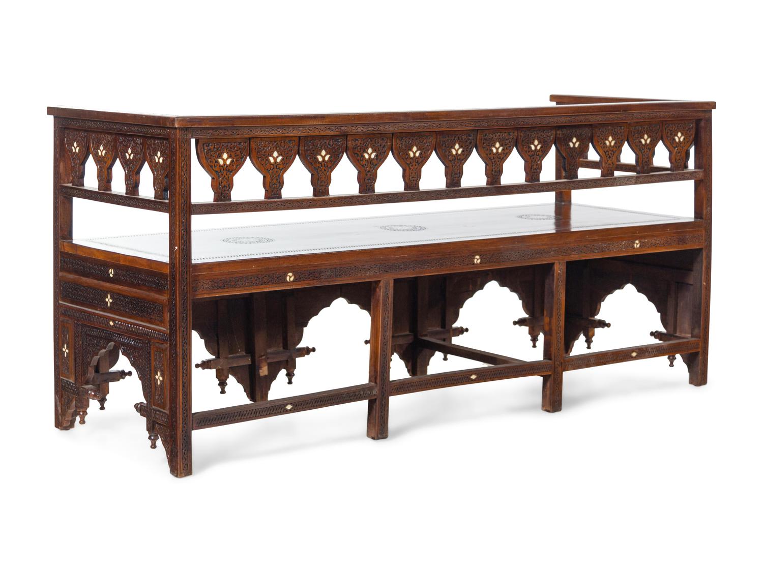 A Syrian Mother-of-Pearl Inlaid Walnut Bench