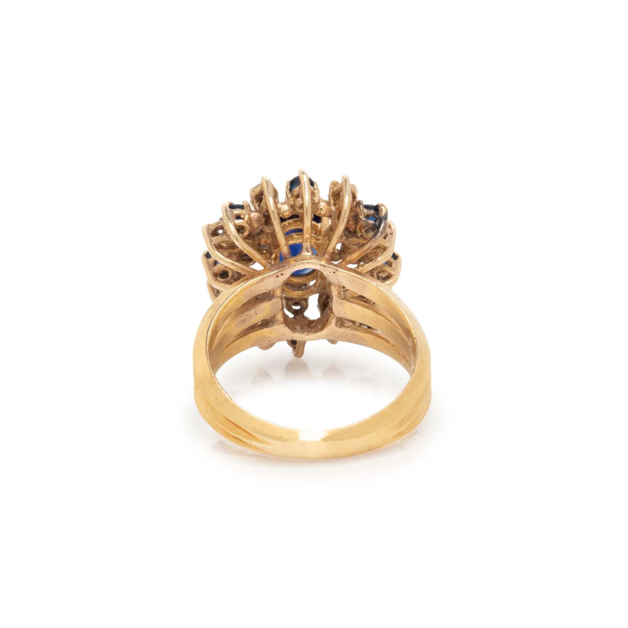 SYNTHETIC SAPPHIRE, SAPPHIRE, AND DIAMOND RING