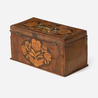 A Dutch William & Mary walnut marquetry stand, box, and dressing mirror, 18th / 19th century