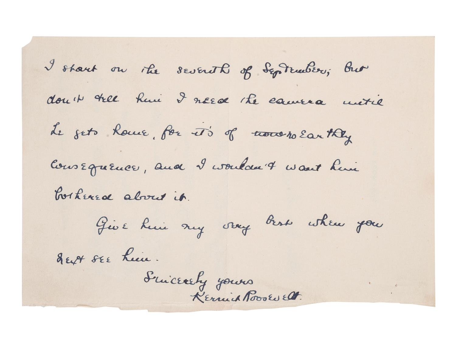 ROOSEVELT, Kermit (1889-1943). ALS and TLS with additional correspondence.