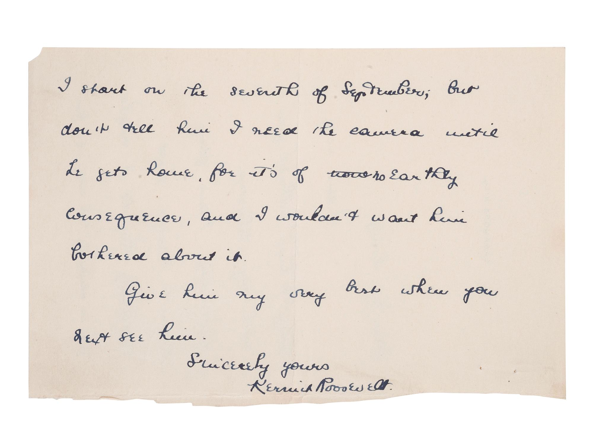 ROOSEVELT, Kermit (1889-1943). ALS and TLS with additional correspondence.