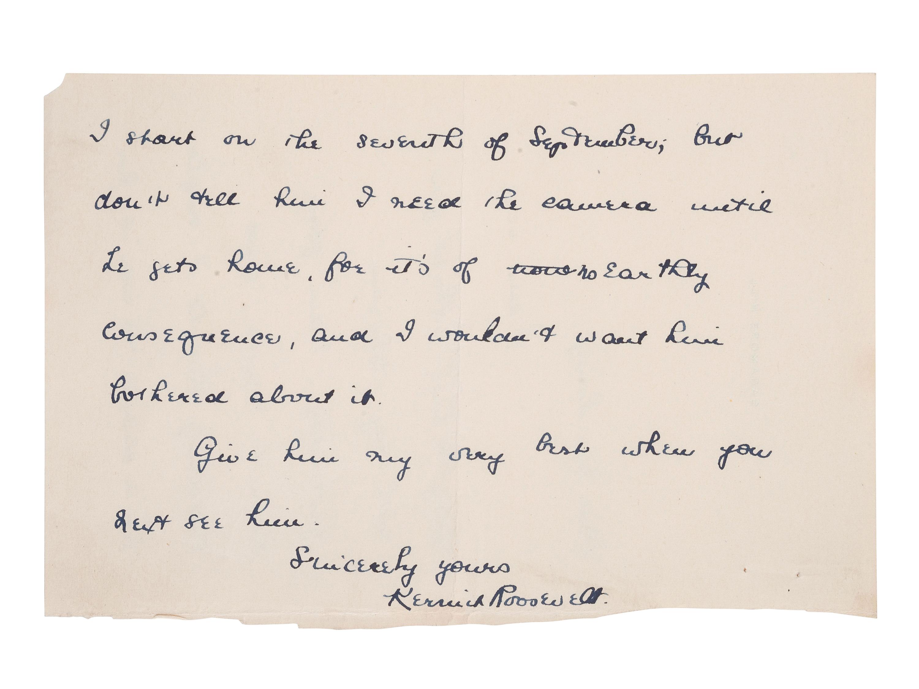 ROOSEVELT, Kermit (1889-1943). ALS and TLS with additional correspondence.