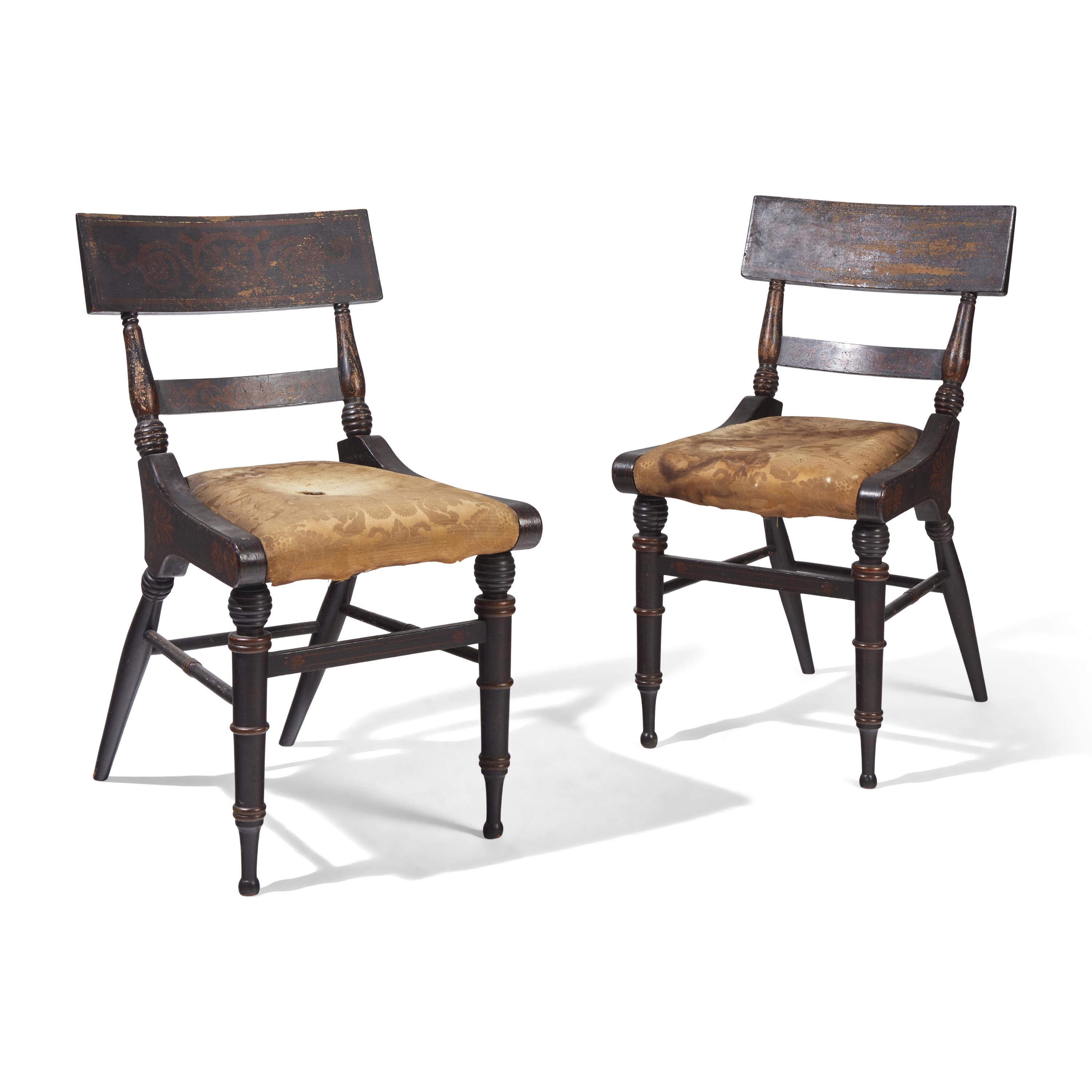 A Pair of Fancy Painted Klismos Side Chairs