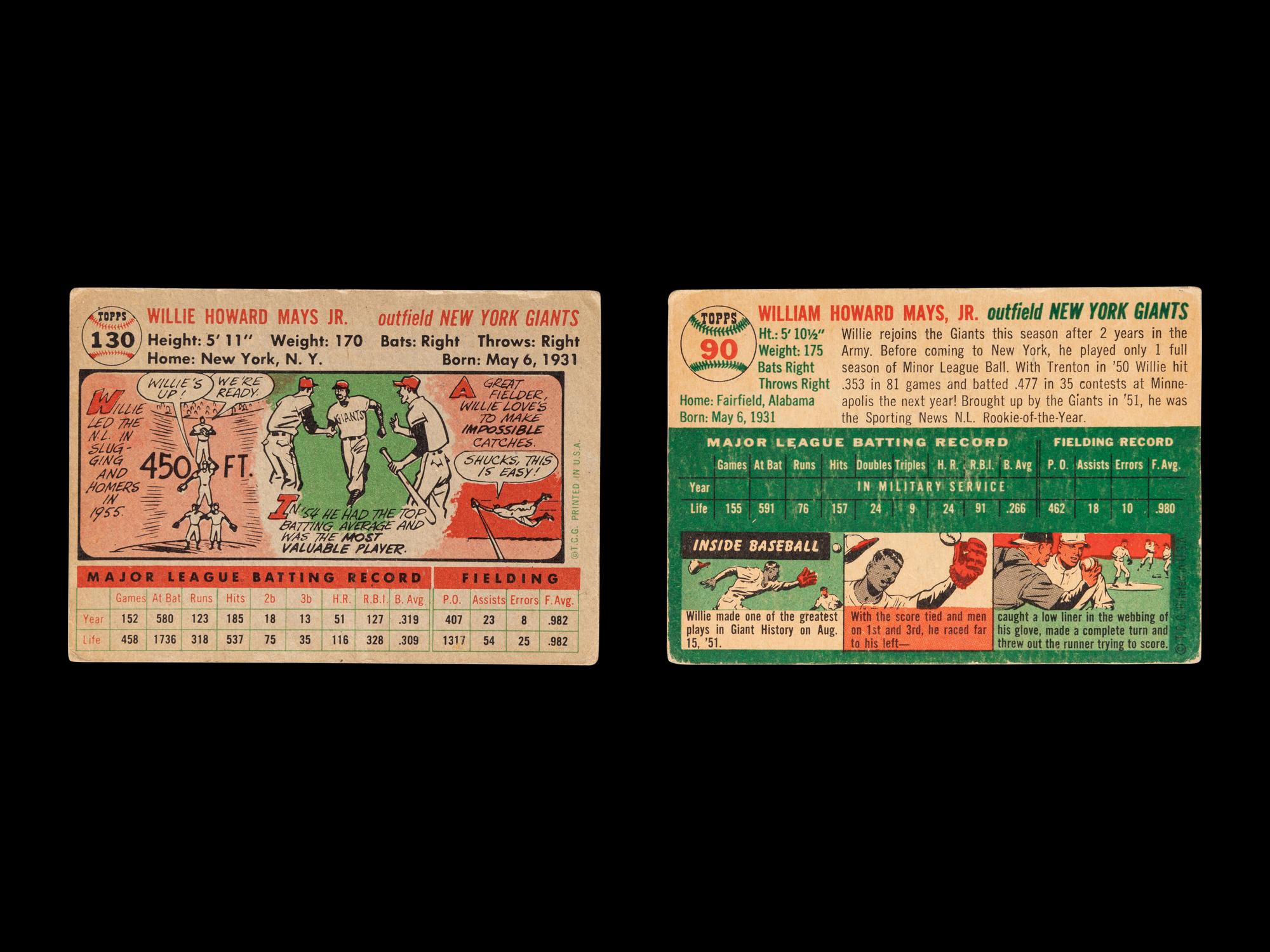 A Group of 1950s Topps Willie Mays Baseball Cards,