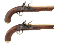 Pair of Brass Barrel Flintlock Canadian Militia Style Pistols by W. Ketland & Co.
