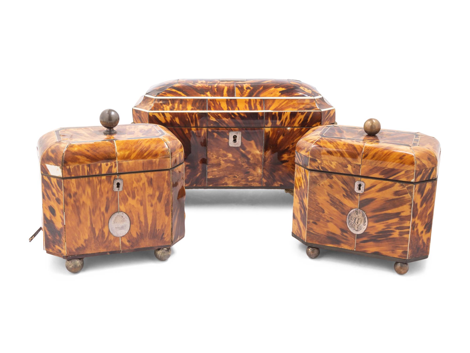 Three Regency Tortoiseshell Tea Caddies