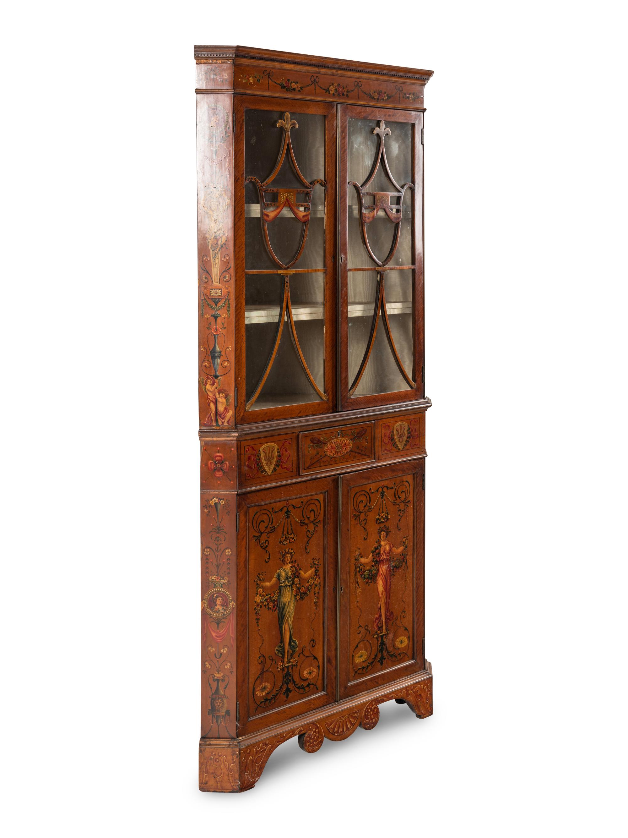 An Edwardian Painted Corner Cabinet