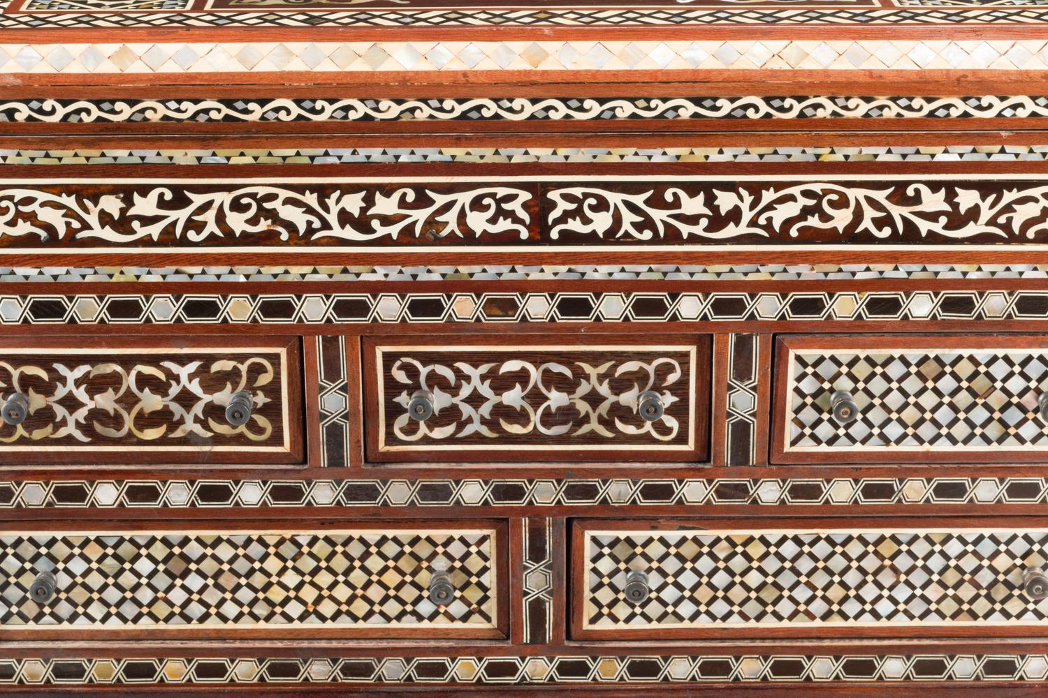 A Moorish Style Marquetry Collector's Cabinet on Stand