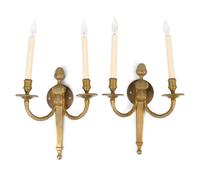 A Pair of Louis XVI Style Gilt Bronze Two-Light Wall Sconces — 20TH CENTURY