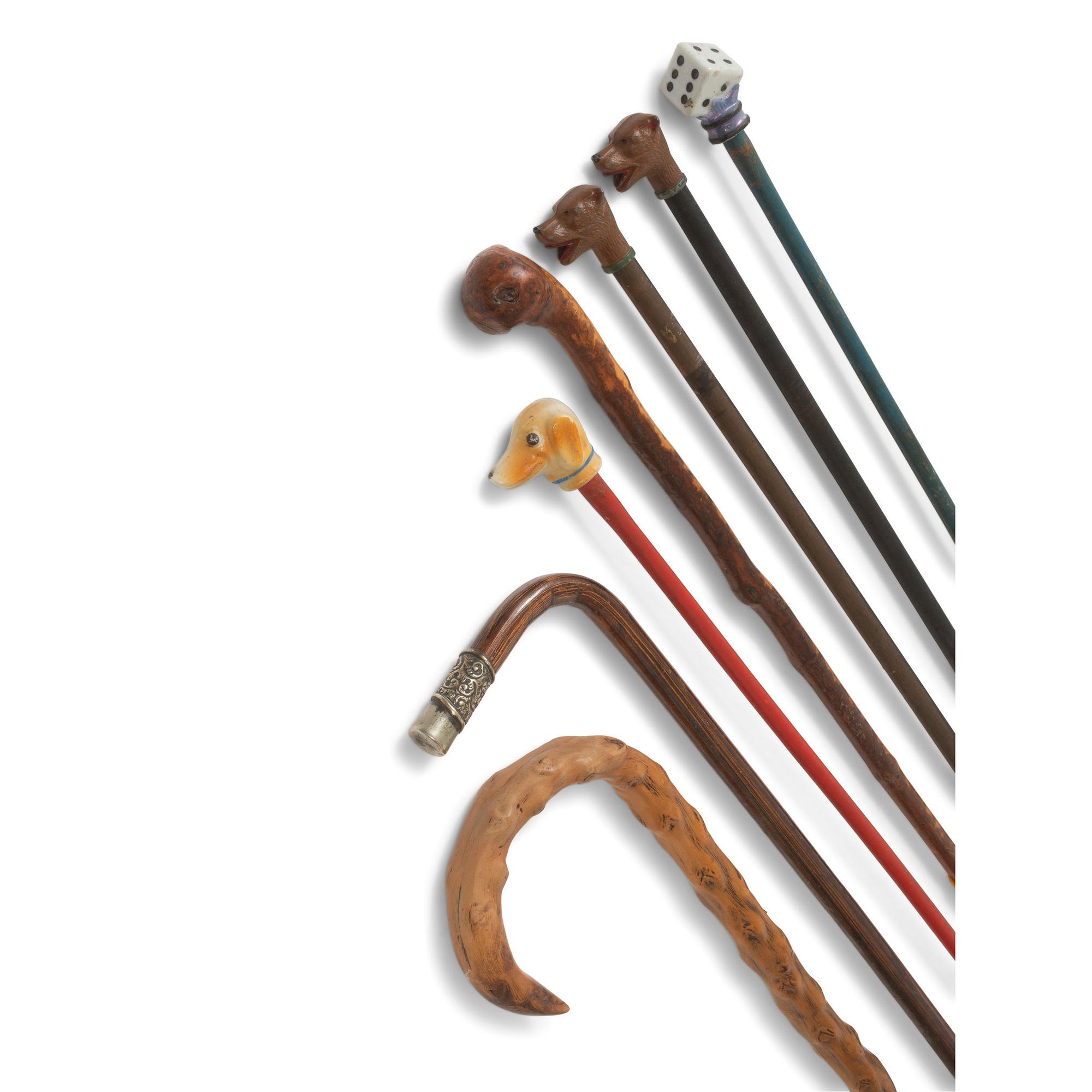 Seven Walking Sticks and a Cast Metal Umbrella Stand