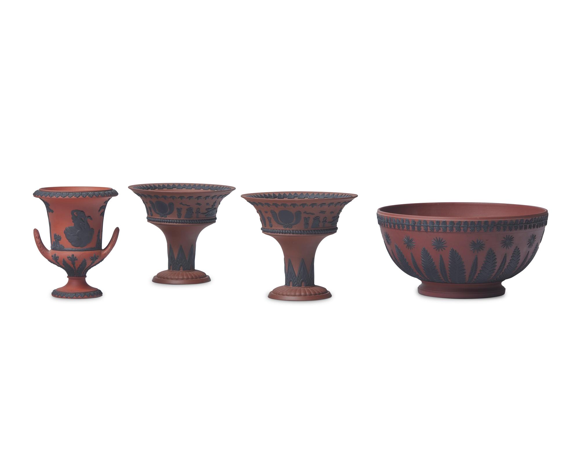 Four Wedgwood Rosso Antico and Black Basalt Articles