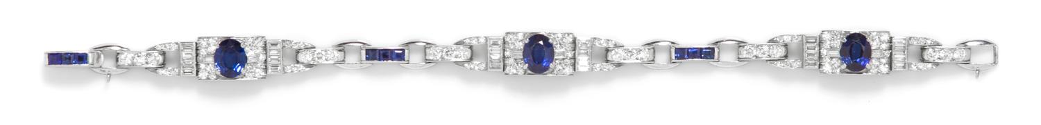 A Platinum, Sapphire and Diamond Bracelet, Circa 1950, 14.80 dwts.