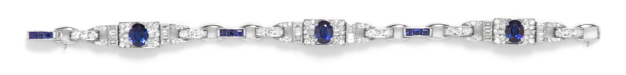 A Platinum, Sapphire and Diamond Bracelet, Circa 1950, 14.80 dwts.