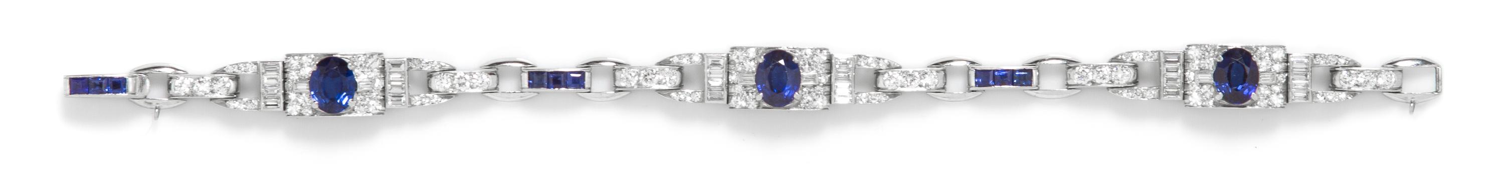 A Platinum, Sapphire and Diamond Bracelet, Circa 1950, 14.80 dwts.