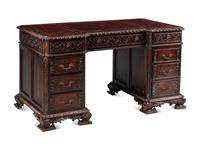 A George III Style Carved Mahogany Pedestal Desk