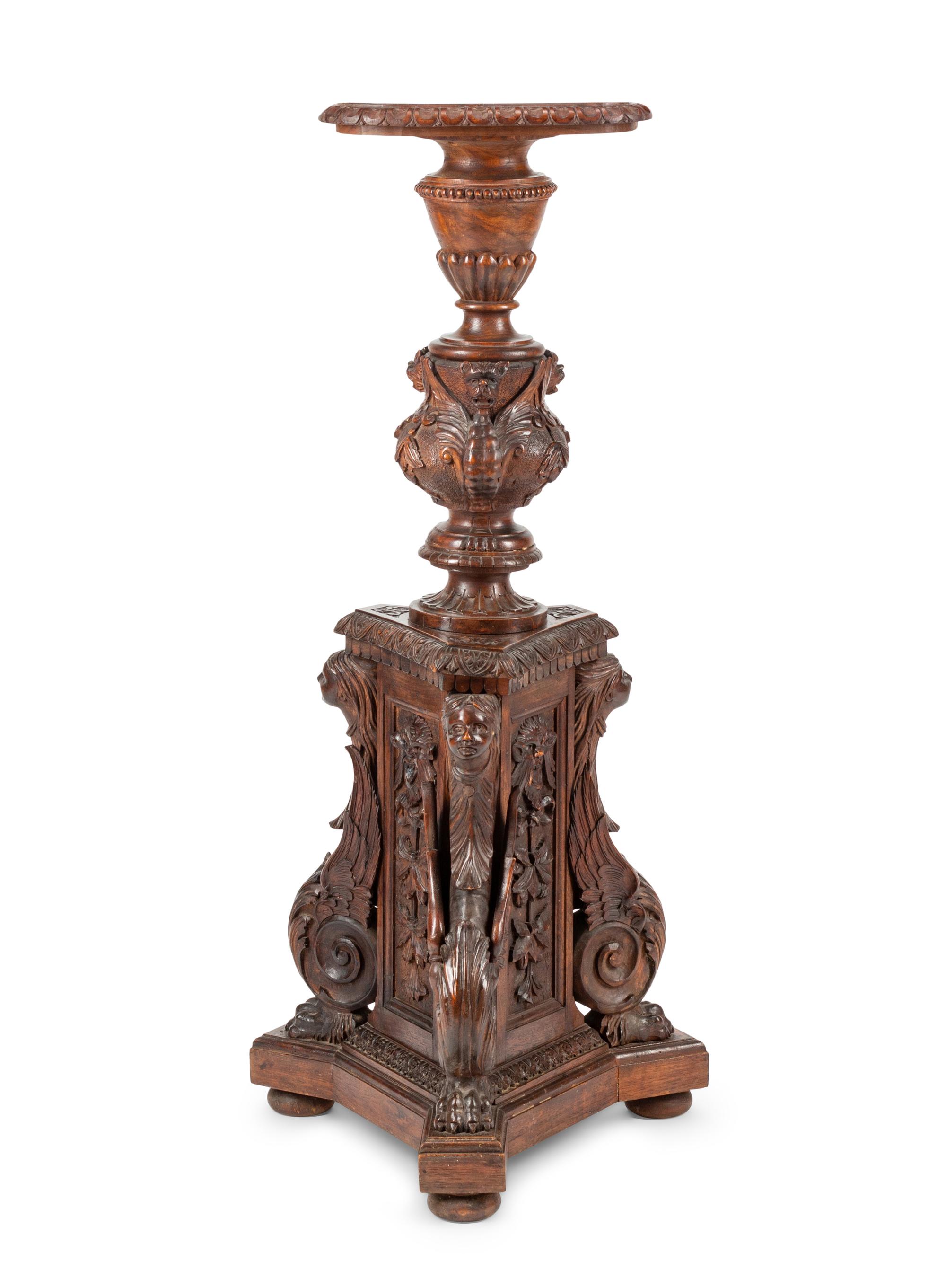 A Continental Carved Oak Pedestal