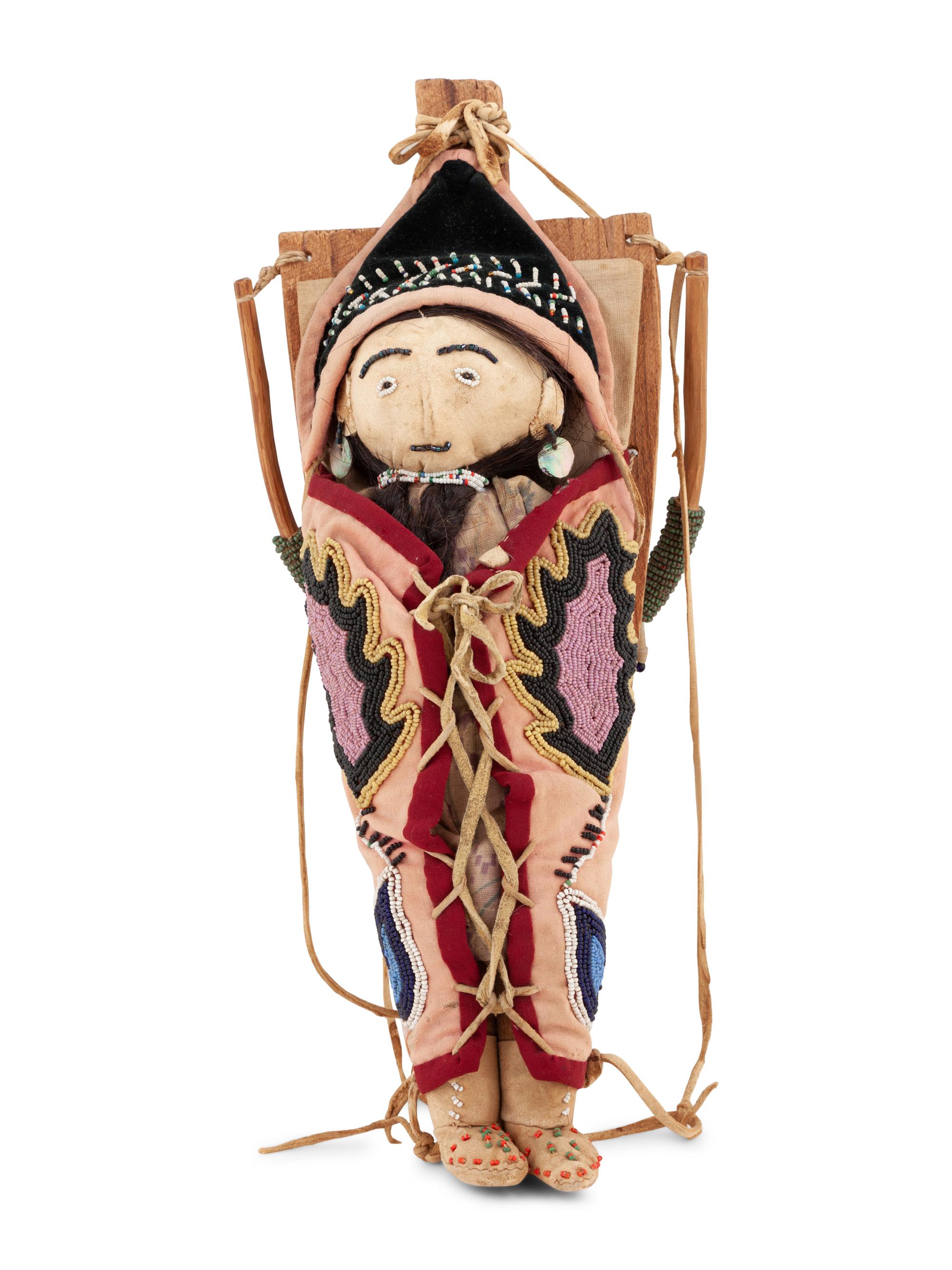Beaded Doll Cradle, with Doll