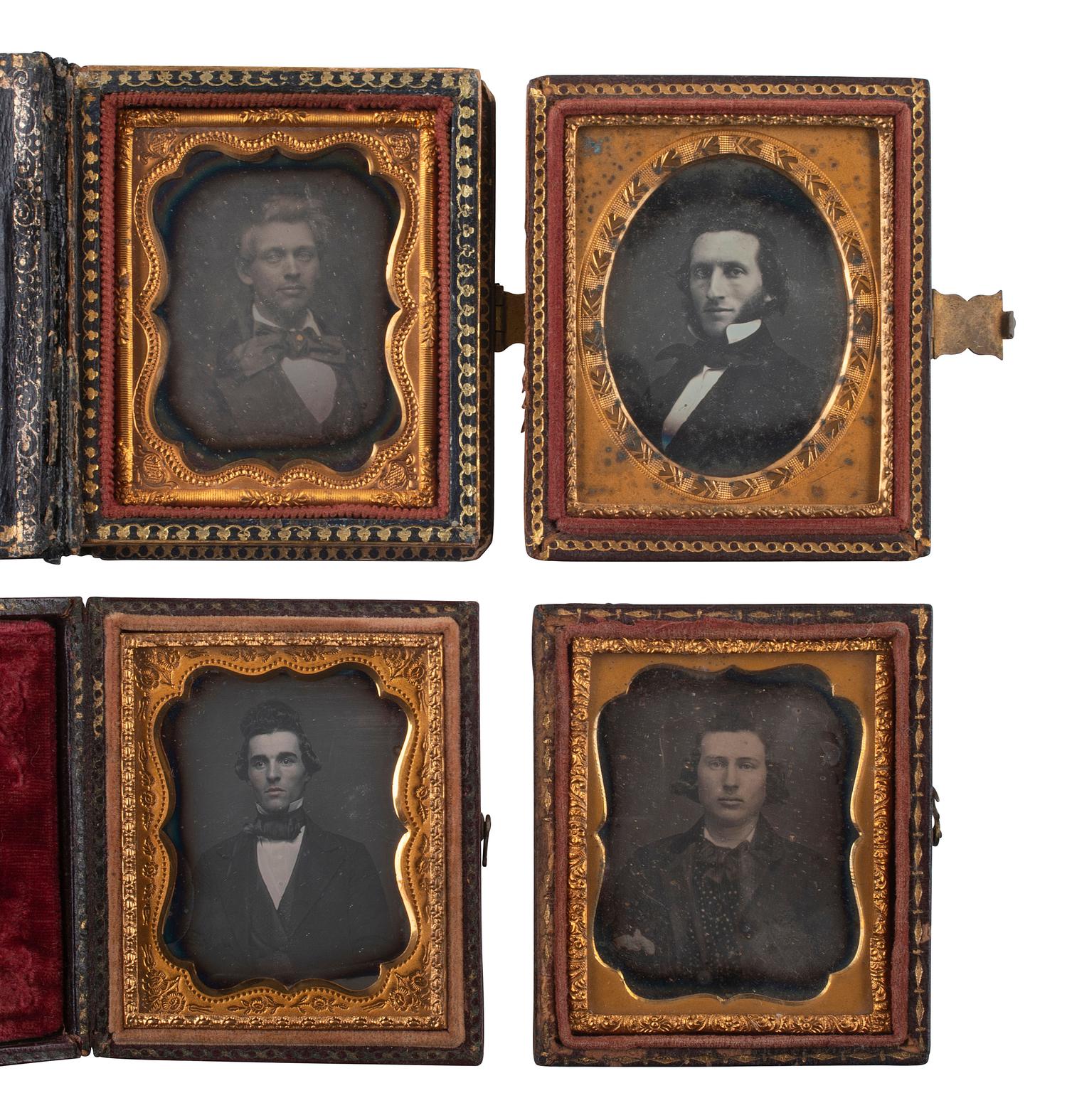 [EARLY PHOTOGRAPHY]. 19 ninth plate daguerreotypes of men with interesting hairstyles.