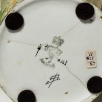 Monumental eggshell porcelain two-handled vase with polychrome peacock and poppy decor, model 97p