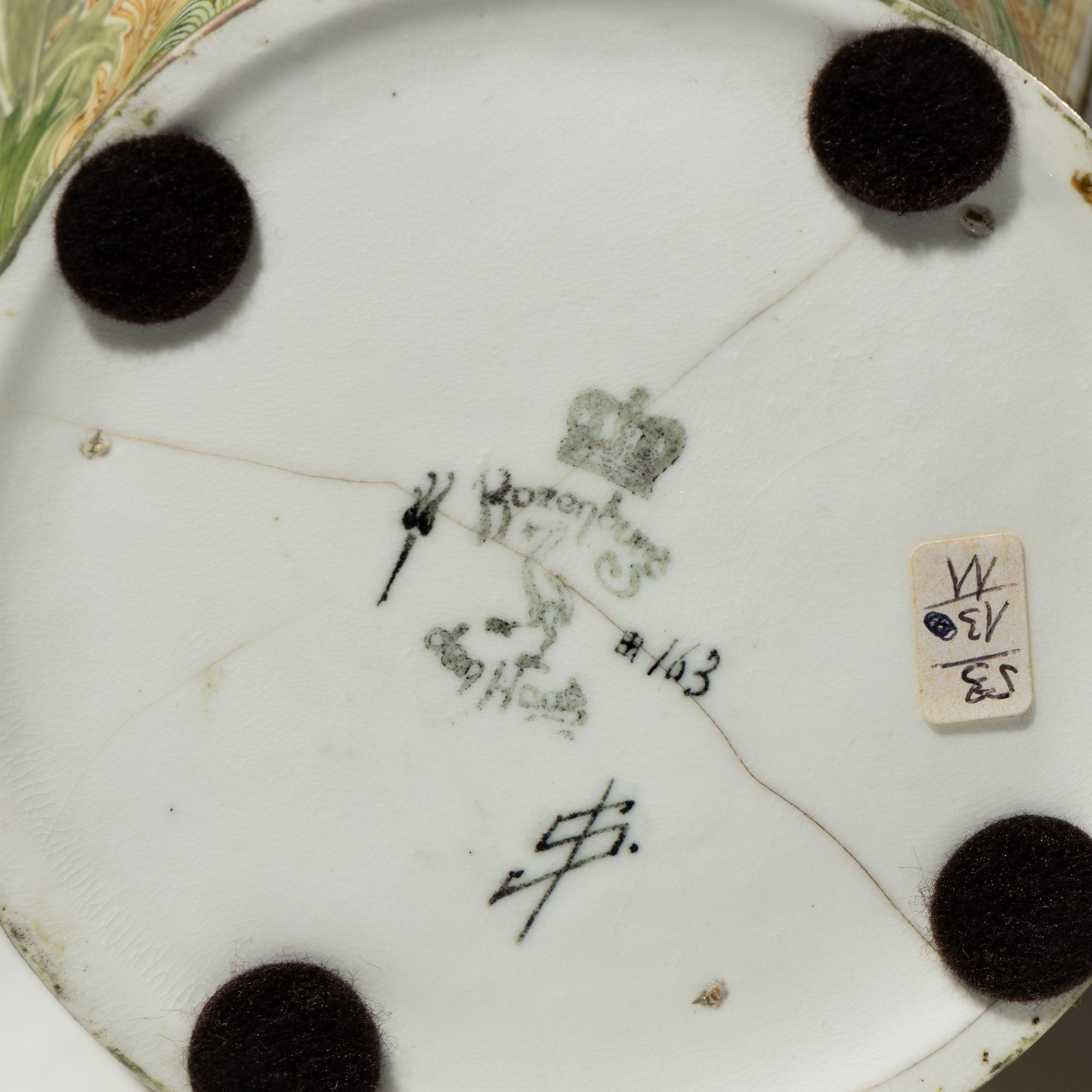 Monumental eggshell porcelain two-handled vase with polychrome peacock and poppy decor, model 97p
