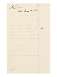 LINCOLN, Abraham (1809-1865). Autograph letter signed ("A. Lincoln") to Ohio Congressman Valentine B. Horton. Executive Mansion, Washington, D.C., 16 May 1862.