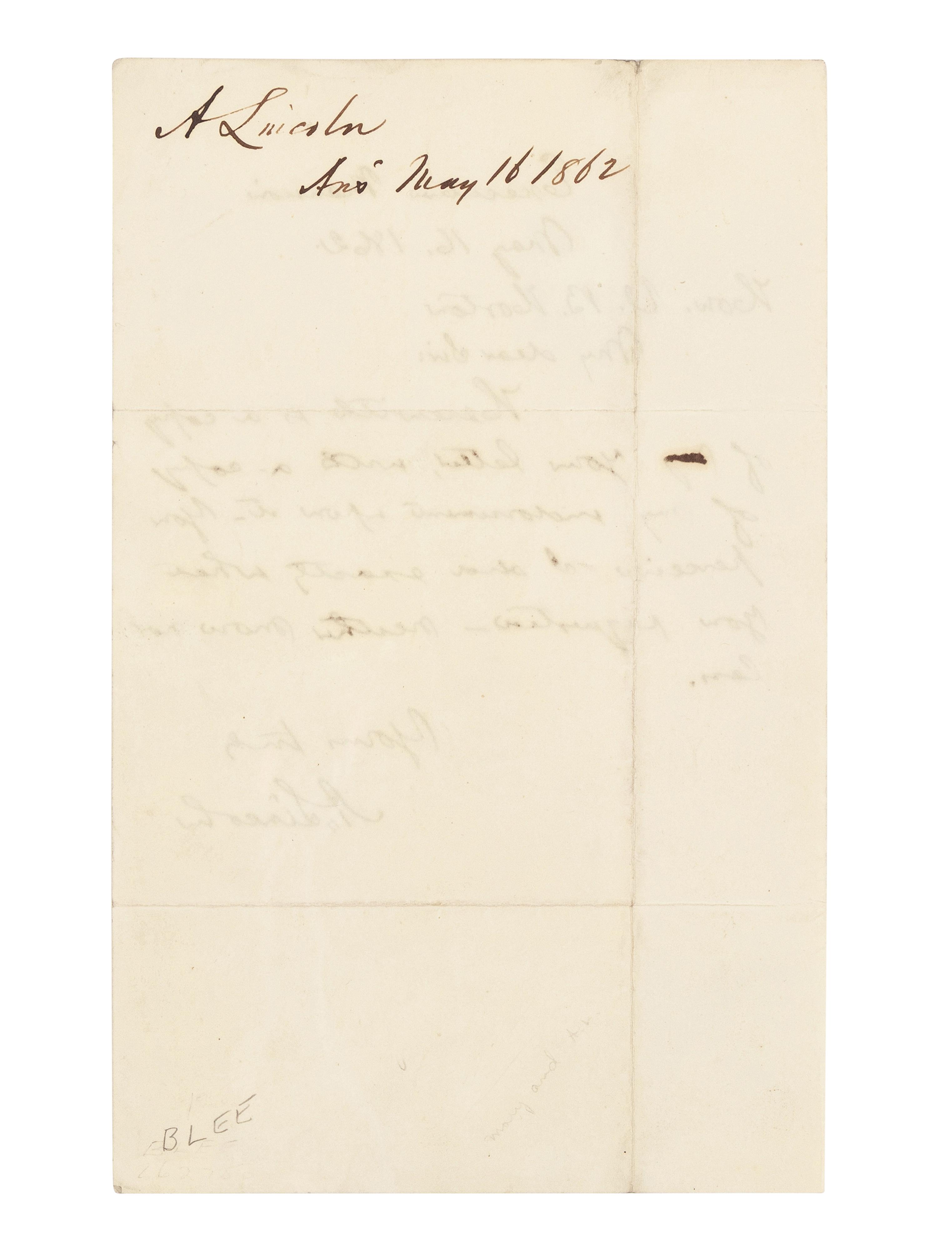 LINCOLN, Abraham (1809-1865). Autograph letter signed ("A. Lincoln") to Ohio Congressman Valentine B. Horton. Executive Mansion, Washington, D.C., 16 May 1862.
