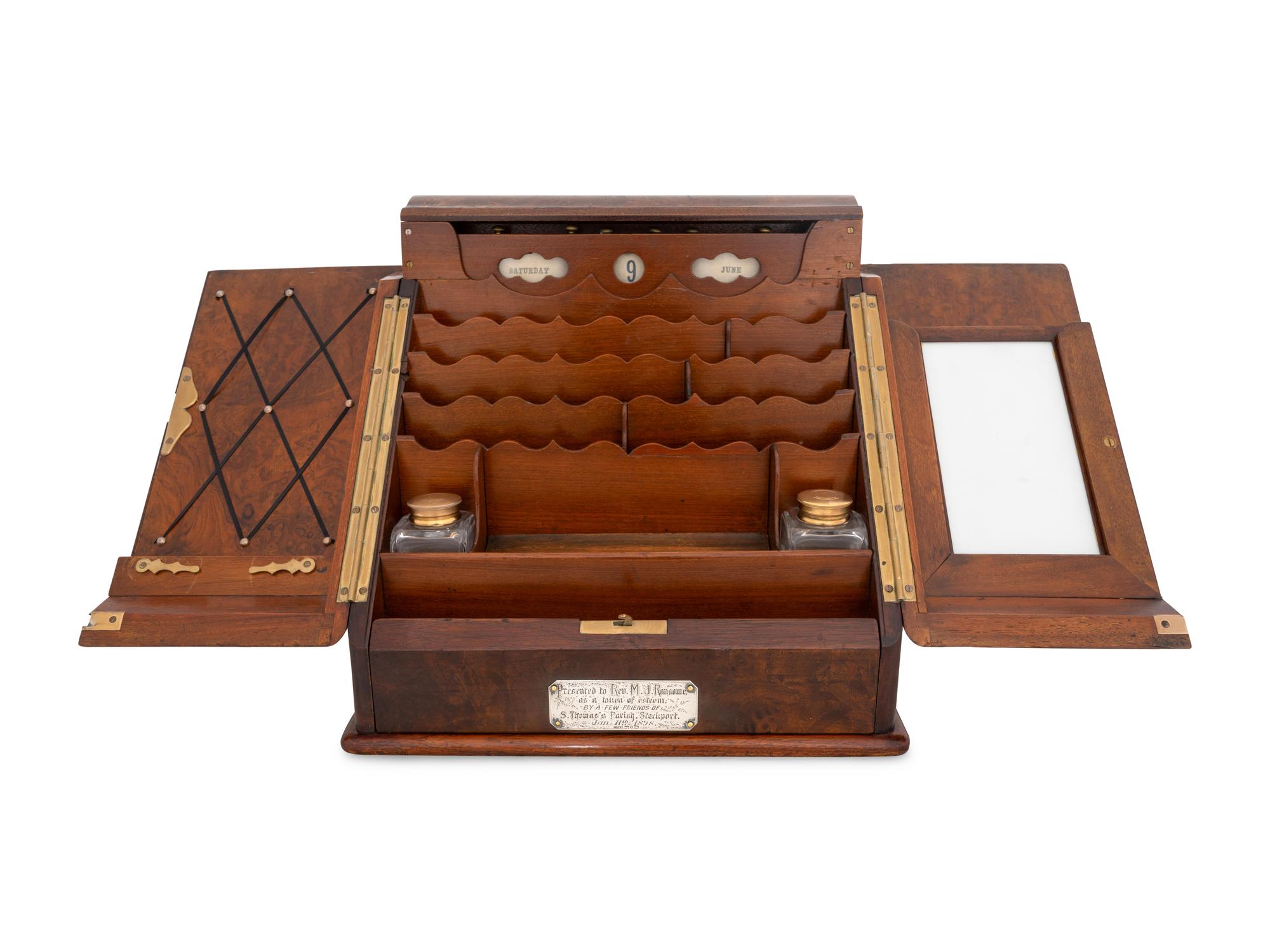 An English Burl Walnut Traveling Desk