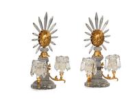A Pair of Regency Gilt Bronze and Cut Glass Twin-Light Candelabra