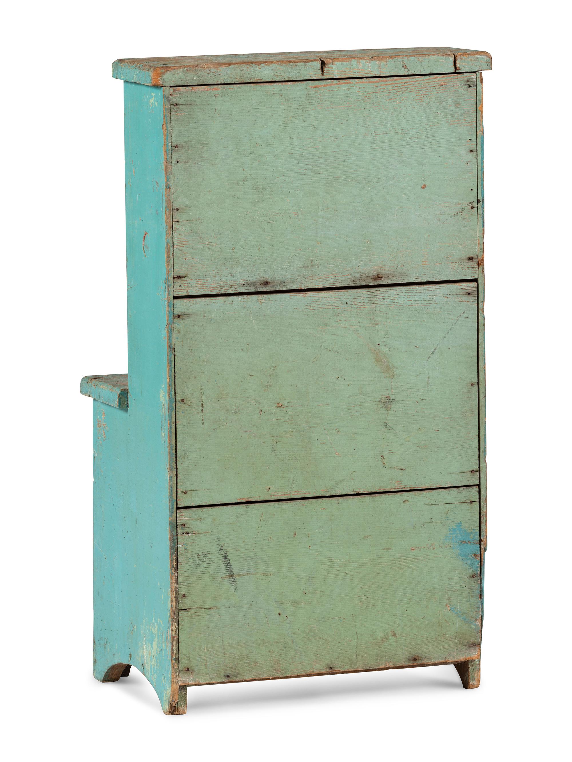 A Late Country Federal Blue Painted Pine Child's Step-Back Cupboard