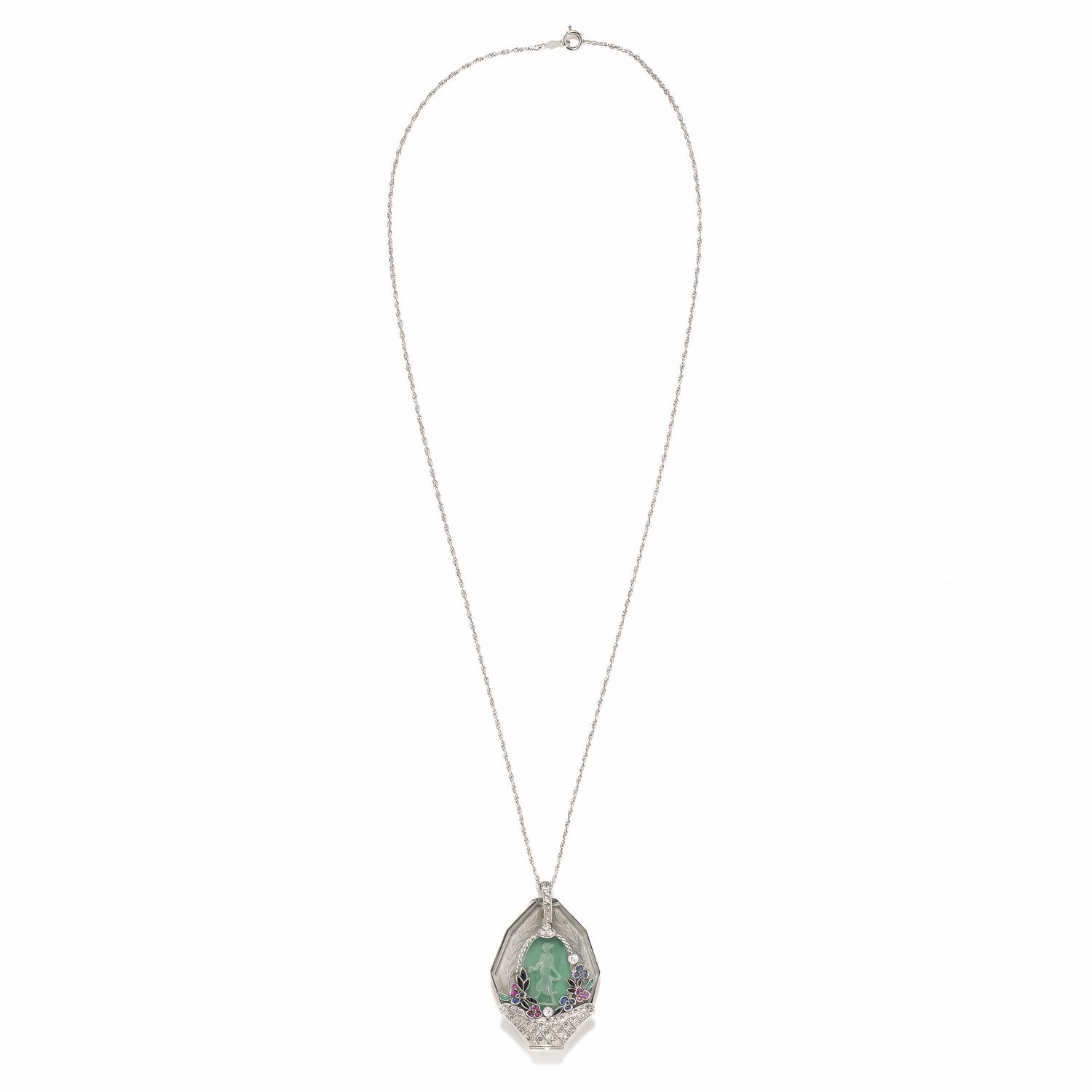 WHITE GOLD AND MULTIGEM PENDANT NECKLACE