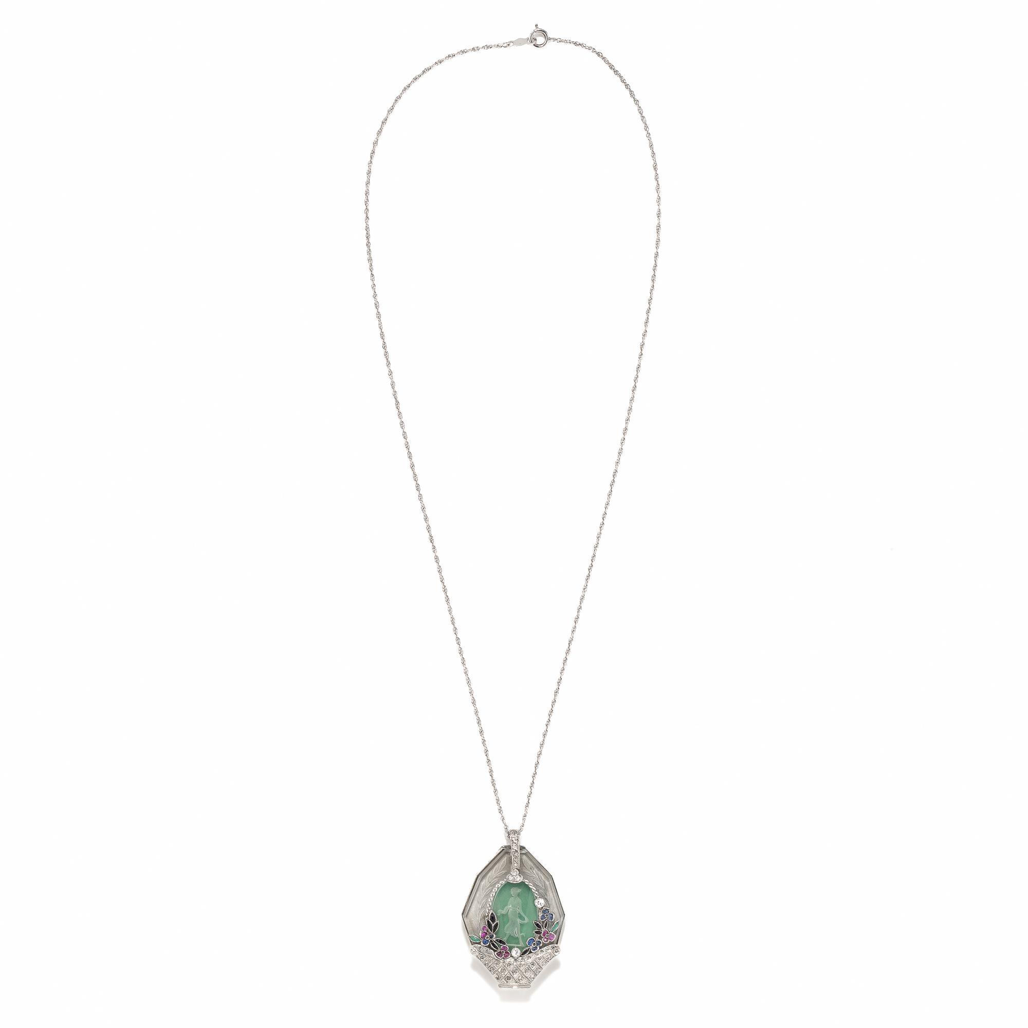 WHITE GOLD AND MULTIGEM PENDANT NECKLACE