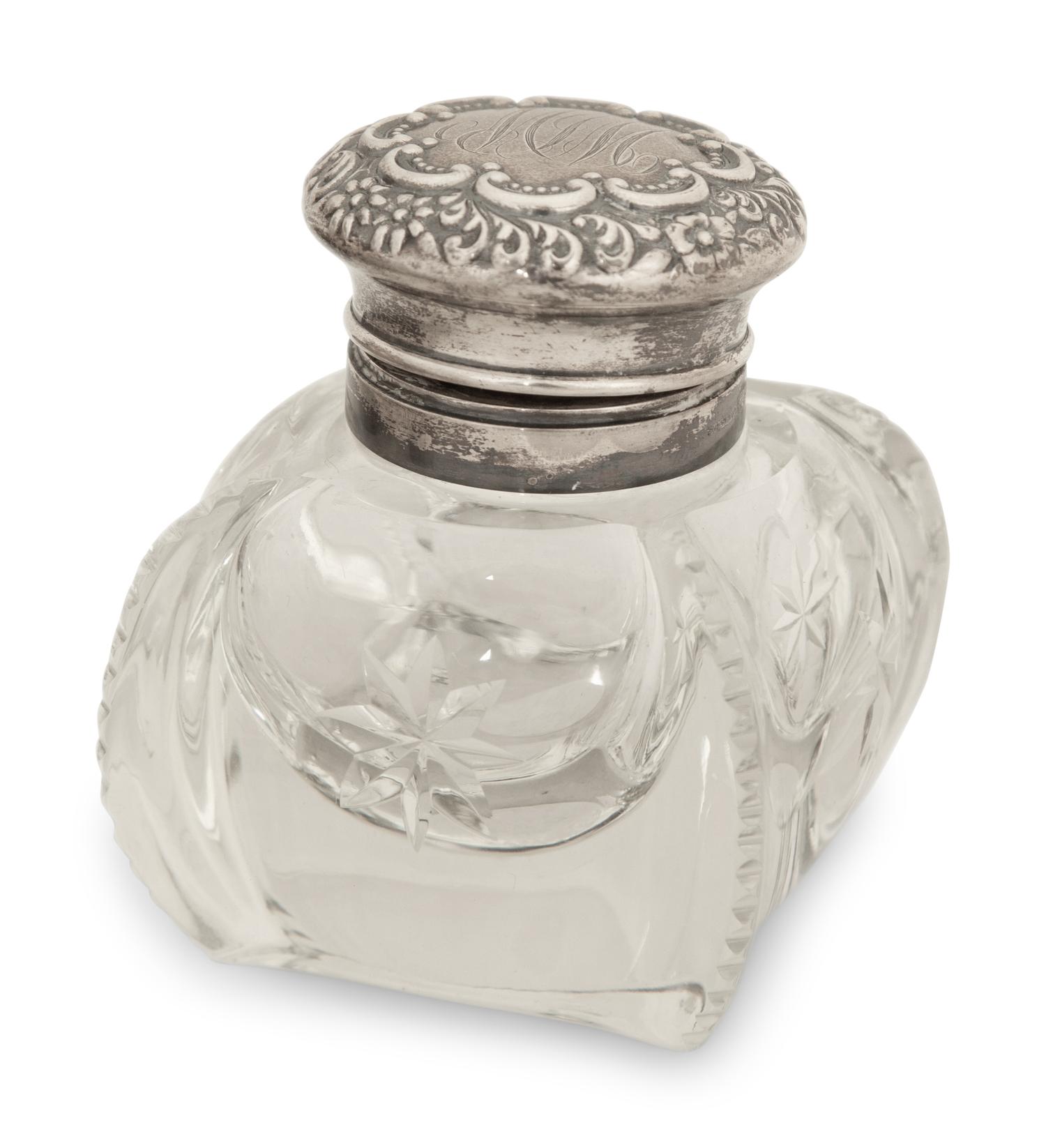 An Italian Silver Standish and a Silver Capped Inkwell — 20th Century