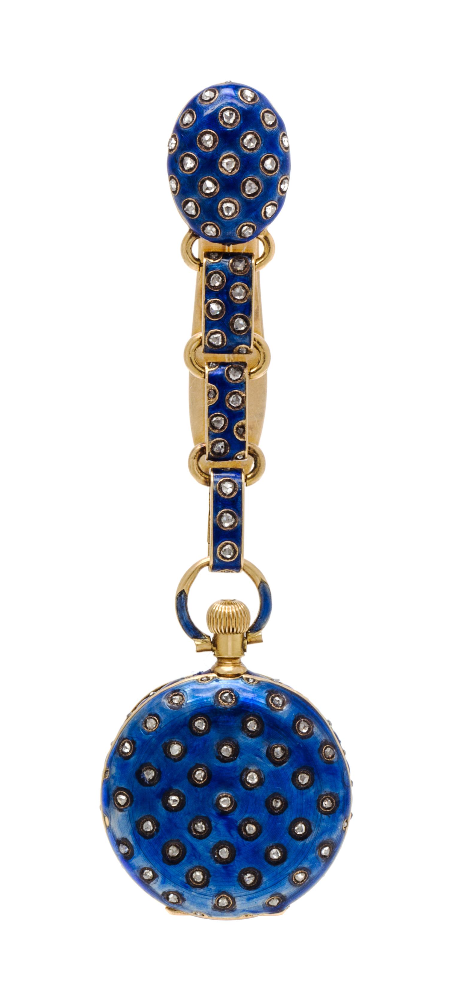 An 18 Karat Yellow Gold, Diamond and Enamel Chatelaine Watch, Tiffany & Co., 39.20 dwts.