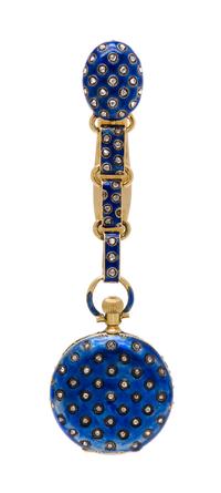 An 18 Karat Yellow Gold, Diamond and Enamel Chatelaine Watch, Tiffany & Co., 39.20 dwts.
