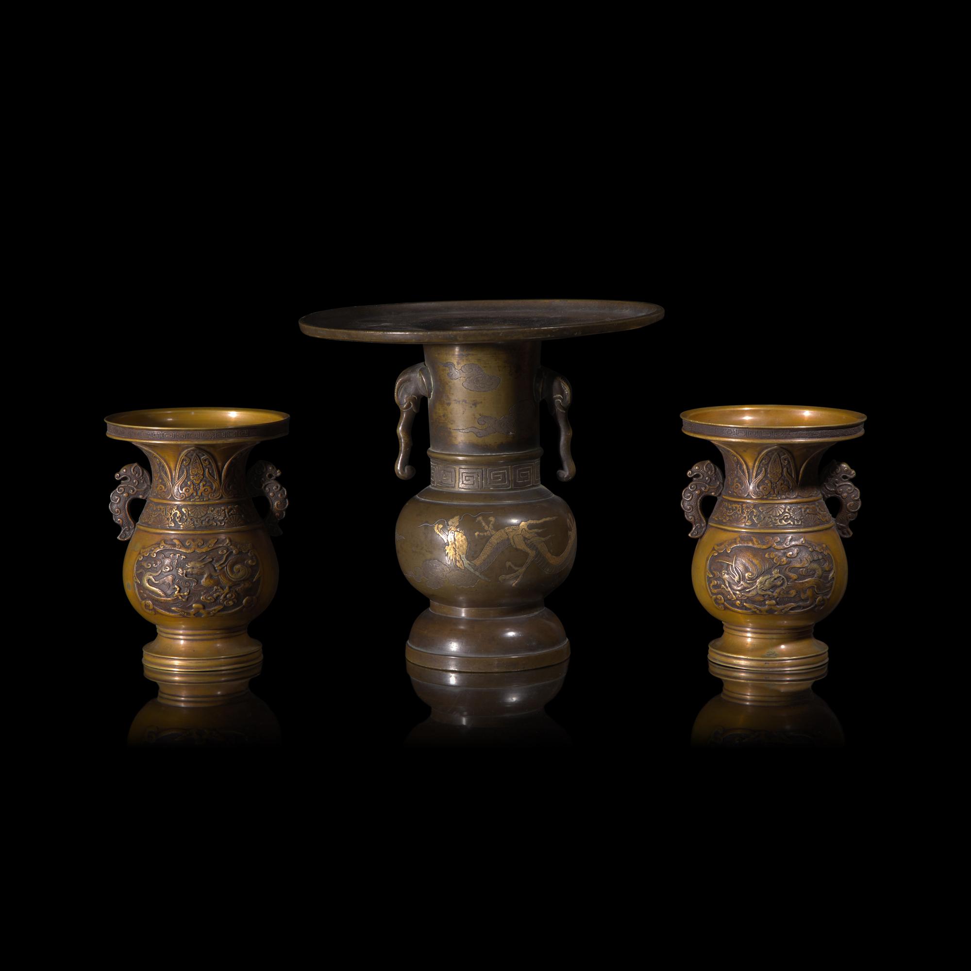 Three Japanese Bronze Vases, Late Edo to Meiji Period