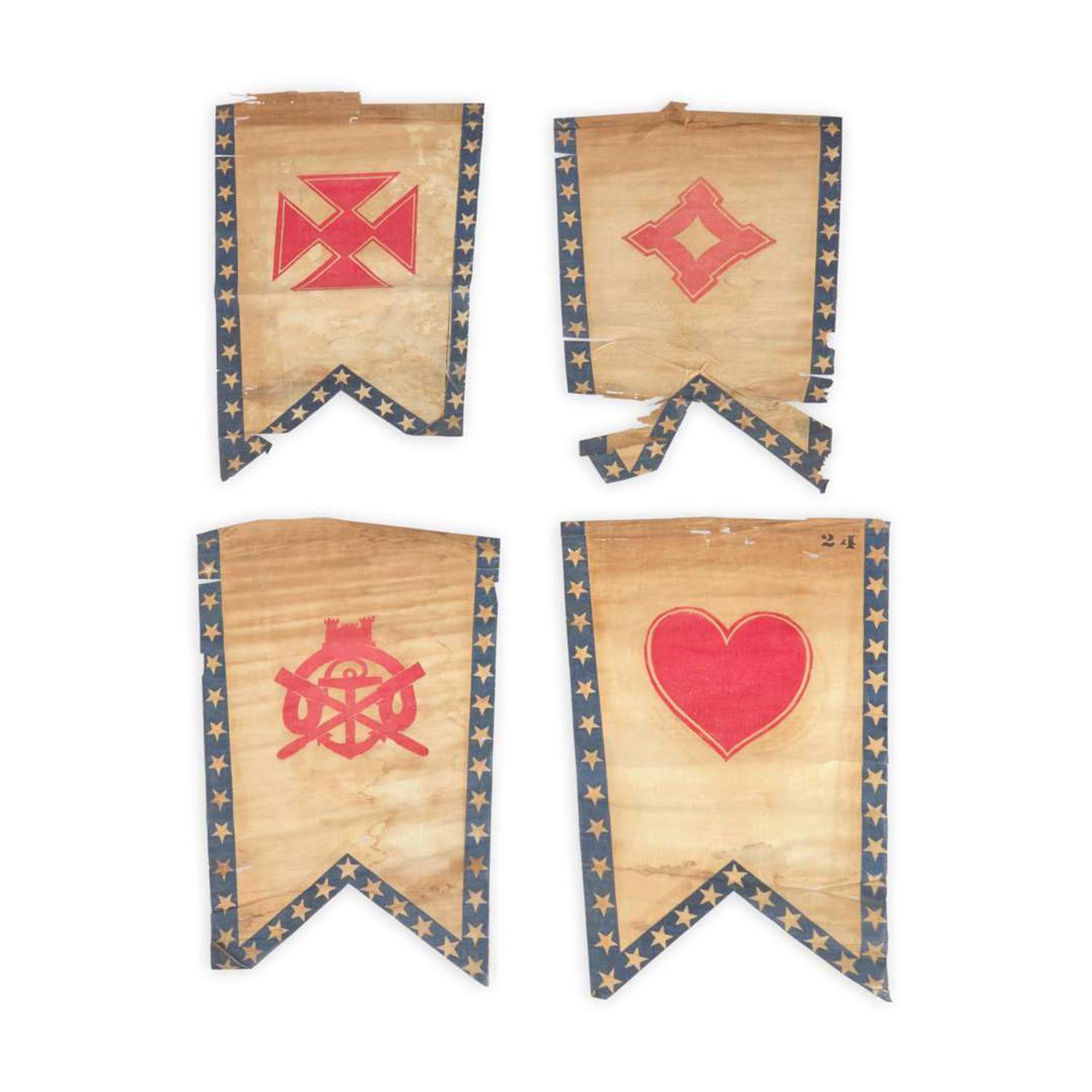 [CIVIL WAR]. A group of 21 Grand Army of the Republic Civil War Army Corps badge flags, 1870s to 1890s.