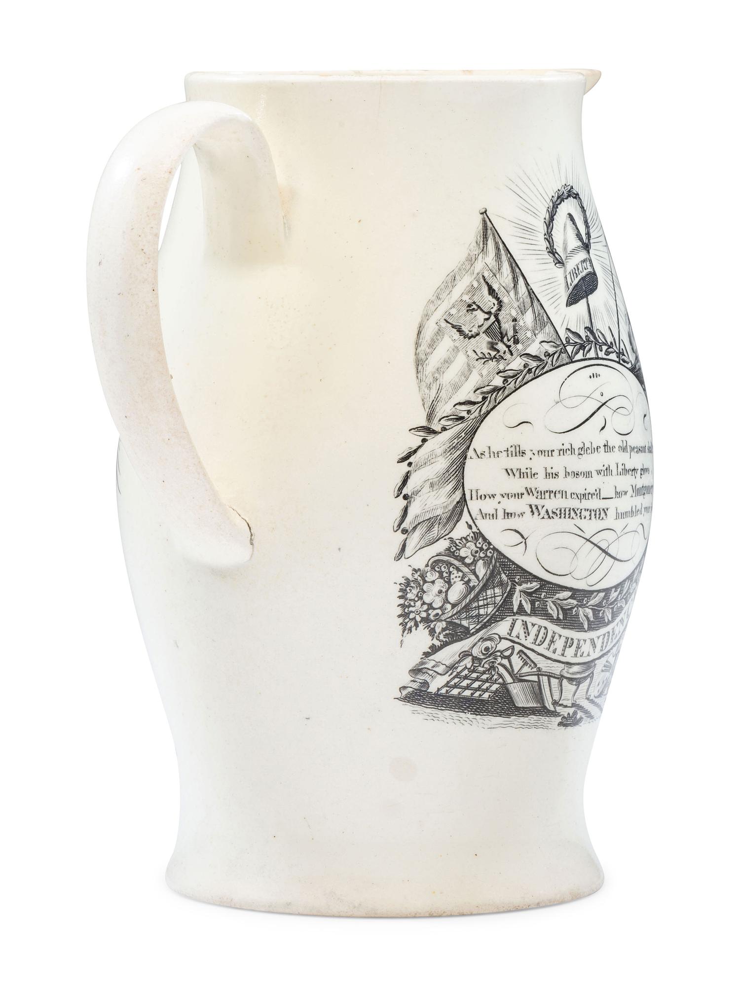 A Liverpool Transfer-Printed Creamware 'John Adams' Pitcher