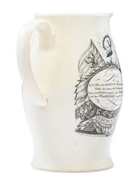 A Liverpool Transfer-Printed Creamware 'John Adams' Pitcher