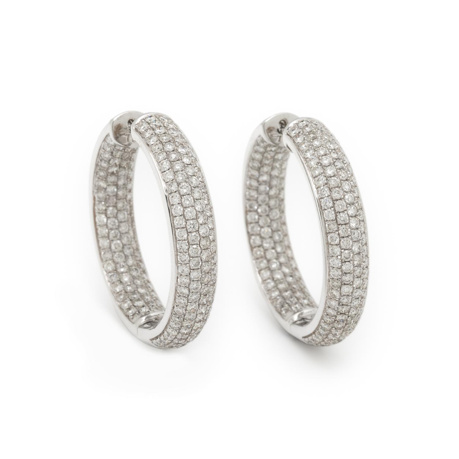 Pavé Diamond and White Gold Inside-Out Hoop Earrings