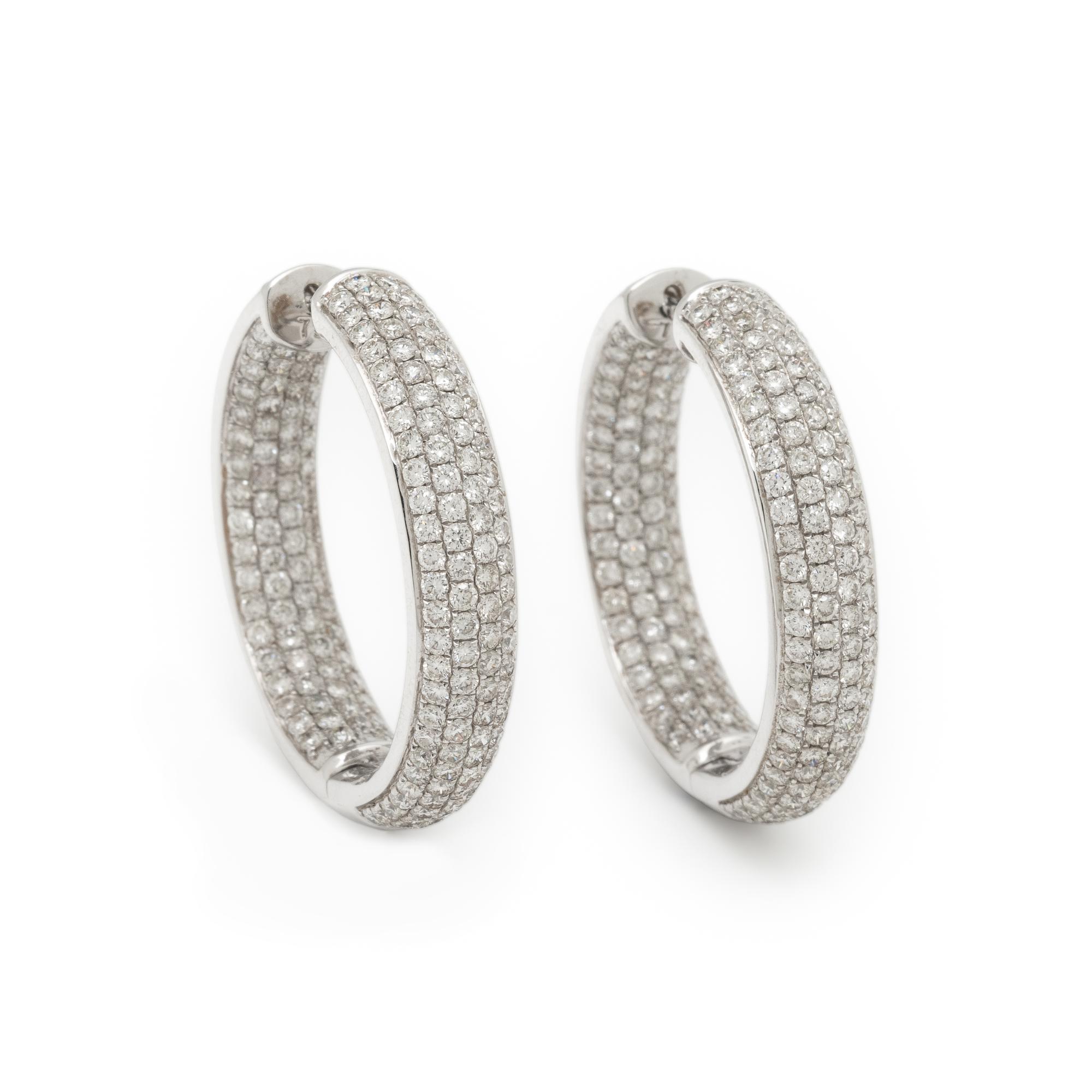 Pavé Diamond and White Gold Inside-Out Hoop Earrings