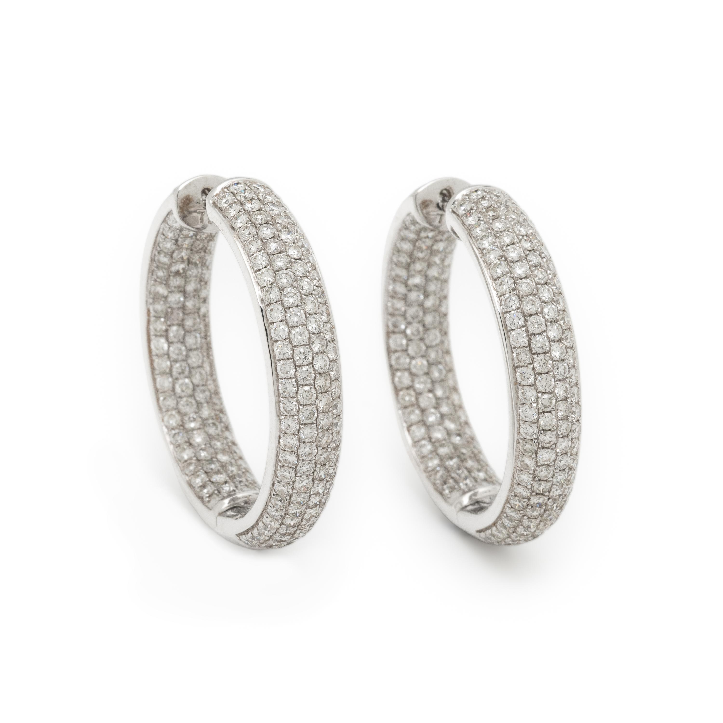 Pavé Diamond and White Gold Inside-Out Hoop Earrings